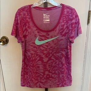 Nike Women's Pink and Mint green Swoosh Graphic Top